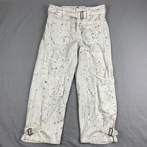 Free People Paint Splatter Painter Pants 8  in Ecru wide leg baggy belted
